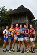 11 July 2017; In attendance during the GAA Hurling All Ireland Senior Championship Series National Launch at the Irish National Heritage Park, in Co. Wexford are, from left, Noel Connors of Waterford, Aaron Cunningham of Clare, Mark Ellis of Cork, Sean Curran of Tipperary, Lee Chin of Wexford and Paul Killeen of Galway with the Liam MacCarthy Cup. Photo by Brendan Moran/Sportsfile