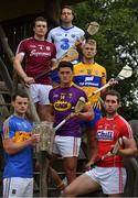 11 July 2017; In attendance during the GAA Hurling All Ireland Senior Championship Series National Launch at the Irish National Heritage Park, in Co. Wexford are clockwise, from front left, Sean Curran of Tipperary, Paul Killeen of Galway, Noe Connors of Waterford, Aaron Cunningham of Clare, Mark Ellis of Cork and Lee Chin of Wexford with the Liam MacCarthy Cup. Photo by Brendan Moran/Sportsfile