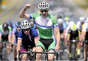 12 July 2017; John Butler of Cycling Ulster after winning Stage 2 of the Scott Junior Tour 2017 at Doonagore, Co. Clare. Photo by Stephen McMahon/Sportsfile