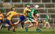 12 July 2017; Aaron Gillane of Limerick in action against Ciaran Cooney, left and Michael O'Malley of Clare during the Bord Gais Energy Munster GAA Hurling Under 21 Championship Semi-Final match between Limerick and Clare at the Gaelic Grounds in Limerick. Photo by Brendan Moran/Sportsfile