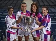13 July 2017; TG4 2017 All Ireland Championships were launched at Croke Park today, with representatives of the Senior, Intermediate and Junior competitions present at the launch. It was announced that a new ‘score assistant’ will be used for 2017 and TG4’s footage will be available to help referees adjudicate scores, with Hawkeye also being announced for use at the TG4 All Ireland Finals in Croke Park. Pictured are players from the All Ireland senior provincial champions, from left, Sinead Aherne of Dublin, Caroline Kelly of Kerry, Emer Flaherty of Galway, and Geraldine McLaughlin of Donegal, at Croke Park, Dublin.  Photo by Seb Daly/Sportsfile
