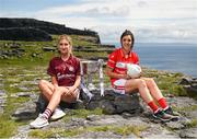 13 July 2017; Stars of the TG4 All Ireland Championships assembled at the famous Dún Aengus on Inis Mór in the Aran Islands to launch the 2017 TG4 All Ireland Championships. The championship gets underway when the preliminary rounds take place on July 22nd as 36 counties begin the journey that will take them to Croke Park on September 24th. TG4 also announced their search for the #properfan that will take place throughout the 2017 TG4 All Ireland Champinships. Pictured are ladies footballers Sinead Burke of Galway, left, and Ciara O'Sullivan of Cork, right, at Dún Aengus, Inis Mór, Aran Islands, Co. Galway.  Photo by Seb Daly/Sportsfile