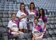 13 July 2017; TG4 2017 All Ireland Championships were launched at Croke Park today, with representatives of the Senior, Intermediate and Junior competitions present at the launch. It was announced that a new ‘score assistant’ will be used for 2017 and TG4’s footage will be available to help referees adjudicate scores, with Hawkeye also being announced for use at the TG4 All Ireland Finals in Croke Park. Pictured are players of the All Ireland Junior Championship teams, from left, Emma Kelly of Antrim, Laura Tynan of Kilkenny, Aine McGovern of Fermanagh, Cait Glass of Derry, and Edel Hayden of Carlow, at Croke Park, Dublin.  Photo by Seb Daly/Sportsfile