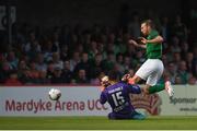 13 July 2017; Karl Sheppard of Cork City in action against Juan Pablo of AEK Larnaca during the UEFA Europa League Second Qualifying Round First Leg match between Cork City and AEK Larnaca at Turner's Cross in Cork. Photo by Eóin Noonan/Sportsfile