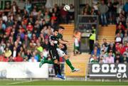 13 July 2017; Ryan Delaney of Cork City in action against Ivan Trickovski of AEK Larnaca during the UEFA Europa League Second Qualifying Round First Leg match between Cork City and AEK Larnaca at Turner's Cross in Cork. Photo by Eóin Noonan/Sportsfile