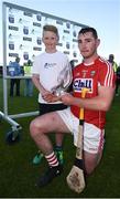 13 July 2017; Declan Dalton of Cork receives the Man of the Match Award from Billy O'Leary, age 9, from Wicklow, after the Bord Gais Energy Munster GAA Hurling Under 21 Championship Semi-Final match between Waterford and Cork at Walsh Park in Waterford. Photo by Seb Daly/Sportsfile