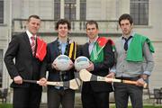 14 March 2012; At the AIB Provincial Player Awards 2011 are, from left to right, Ulster hurling winner Joey Scullion, Loughgiel Shamrocks, Co. Antrim, Ulster football winner Jamie Clarke, Crossmaglen Rangers, Co. Armagh, Leinster football winner Dessie Dolan, Garrycastle, Co. Westmeath and Leinster hurling winner Cathal Parlon, Coolderry, Co. Offaly. Radisson Blu St. Helen's Hotel, Stillorgan. Picture credit: David Maher / SPORTSFILE