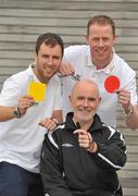 12 March 2012; Former League of Ireland referee Declan Hanney with Stephen McGuinness, right, PFAI General Secretary and Sean O'Connor, St. Patrick's Athletic, left, at the  FAI / PFAI Referee beginners course. National Sports Campus, Abbotstown, Dublin. Picture credit: David Maher / SPORTSFILE