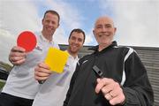 12 March 2012; Former League of Ireland referee Declan Hanney with Stephen McGuinness, left, PFAI General Secretary and Sean O'Connor, St. Patrick's Athletic, at the FAI / PFAI Referee beginners course. National Sports Campus, Abbotstown, Dublin. Picture credit: David Maher / SPORTSFILE