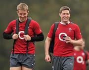 12 March 2012; Ireland's Luke Fitzgerald, and Ronan O'Gara, make their way to squad training ahead of their side's RBS Six Nations Rugby Championship game against England on Saturday. Ireland Rugby Squad Training, Carton House, Maynooth, Co. Kildare. Picture credit: Barry Cregg / SPORTSFILE