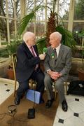 9 March 2012; Harry Boland, basketball, a member of the 1948 Olympic Team, is interviewed by Jimmy Magee after a luncheon in honour of the surviving members of the 1948 Olympic team. Farmleigh House, Phoenix Park, Dublin. Picture credit: Ray McManus / SPORTSFILE