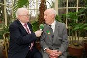 9 March 2012; Harry Boland, basketball, a member of the 1948 Olympic Team, is interviewed by Jimmy Magee after a luncheon in honour of the surviving members of the 1948 Olympic team. Farmleigh House, Phoenix Park, Dublin. Picture credit: Ray McManus / SPORTSFILE