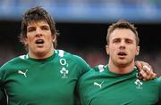 10 March 2012; Ireland's Donncha O'Callaghan, left, and Tommy Bowe during the national anthems before the game. RBS Six Nations Rugby Championship, Ireland v Scotland, Aviva Stadium, Lansdowne Road, Dublin. Picture credit: Brendan Moran / SPORTSFILE