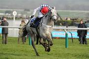 14 March 2012; Simonsig, with Barry Geraghty up, races clear of the last on their way to winning the Neptune Investment Management Novices' Hurdle. Cheltenham Racing Festival, Prestbury Park, Cheltenham, England. Picture credit: Brendan Moran / SPORTSFILE