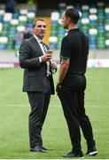 14 July 2017; Glasgow Celtic manager Brendan Rodgers, left, with Glasgow Celtic assistant manager Chris Martin ahead of the UEFA Champions League Second Qualifying Round First Leg match between Linfield and Glasgow Celtic at the National Football Stadium in Windsor Park, Belfast. Photo by David Fitzgerald/Sportsfile