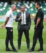 14 July 2017; Scott Brown, left, Glasgow Celtic manager Brendan Rodgers, centre, and assistant manager Chris Martin ahead of the UEFA Champions League Second Qualifying Round First Leg match between Linfield and Glasgow Celtic at the National Football Stadium in Windsor Park, Belfast. Photo by David Fitzgerald/Sportsfile