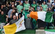 14 July 2017; Celtic supporters ahead of the UEFA Champions League Second Qualifying Round First Leg match between Linfield and Glasgow Celtic at the National Football Stadium in Windsor Park, Belfast. Photo by David Fitzgerald/Sportsfile