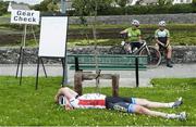 14 July 2017; Eoghan McLoughlin of Connacht Team recovers at the finish of Stage 4 of the Scott Junior Tour 2017 at the Wild Atlantic Way, Co Clare. Photo by Stephen McMahon/Sportsfile