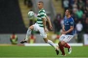 14 July 2017; Jozo Simunovic of Celtic in action against Andy Waterworth of Linfield during the UEFA Champions League Second Qualifying Round First Leg match between Linfield and Glasgow Celtic at the National Football Stadium in Windsor Park, Belfast. Photo by David Fitzgerald/Sportsfile