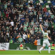 14 July 2017; Celtic fans celebrate during the UEFA Champions League Second Qualifying Round First Leg match between Linfield and Glasgow Celtic at the National Football Stadium in Windsor Park, Belfast. Photo by David Fitzgerald/Sportsfile