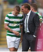 14 July 2017; Celtic manager Brendan Rodgers speaks to Leigh Griffiths after he was substituted during the UEFA Champions League Second Qualifying Round First Leg match between Linfield and Glasgow Celtic at the National Football Stadium in Windsor Park, Belfast. Photo by David Fitzgerald/Sportsfile