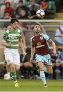 14 July 2017; Robbie Brady of Burnley in action against Cian Collins of Shamrock Rovers XI during the Friendly match between Shamrock Rovers XI and Burnley at Tallaght Stadium in Tallaght, Co Dublin. Photo by Piaras Ó Mídheach/Sportsfile