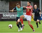 14 July 2017; Harry Monaghan of Derry City in action against Billy Dennehy of St Patrick's Athletic during the SSE Airtricity League Premier Division match between St Patrick's Athletic and Derry City at Richmond Park in Dublin. Photo by David Maher/Sportsfile