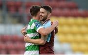 14 July 2017; Robbie Brady of Burnley with Dean Carpenter of Shamrock Rovers XI after the the Friendly match between Shamrock Rovers XI and Burnley at Tallaght Stadium in Tallaght, Co Dublin. Photo by Piaras Ó Mídheach/Sportsfile