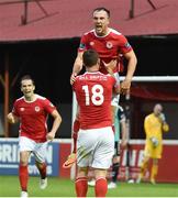 14 July 2017; Graham Kelly, top, of St Patrick's Athletic celebrates after scoring his side's second goal with teammate Kurtis Byrne during the SSE Airtricity League Premier Division match between St Patrick's Athletic and Derry City at Richmond Park in Dublin. Photo by David Maher/Sportsfile