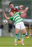 14 July 2017; Kevin Long of Burnley in action against Michael O'Connor of Shamrock Rovers XI during the Friendly match between Shamrock Rovers XI and Burnley at Tallaght Stadium in Tallaght, Co Dublin. Photo by Piaras Ó Mídheach/Sportsfile