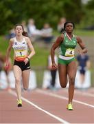 15 July 2017; Patience Jumbo Gula of St Vincents CC Dundalk representing Ireland on her way to winning the Girls 100m event ahead of Amy Hunt of Kesteven and Grantham Girl's School, Lincolnshire, representing England during the SIAB T&F Championships at Morton Stadium in Santry, Co. Dublin. Photo by Piaras Ó Mídheach/Sportsfile