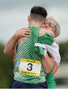 15 July 2017; Darragh McElhinney of Coláiste Pobail Bantry, Co Cork, celebrates with his mother Breda after winning the Boys 1500m event during the SIAB T&F Championships at Morton Stadium in Santry, Co. Dublin. Photo by Piaras Ó Mídheach/Sportsfile