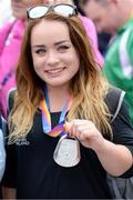 15 July 2017; Niamh McCarthy of Ireland with her silver medal after finishing second in the Women's Discus Throw F41 during the 2017 Para Athletics World Championships at the Olympic Stadium in London. Photo by Luc Percival/Sportsfile