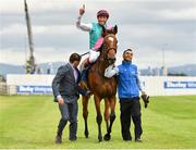 15 July 2017; Enable, with Frankie Dettori up, celebrates after winning the Darley Irish Oaks race during Day 1 of the Darley Irish Oaks Weekend at the Curragh in Kildare. Photo by Eóin Noonan/Sportsfile