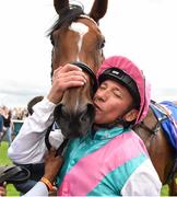 15 July 2017; Frankie Dettori celebrates with his horse Enable after winning the Darley Irish Oaks during Day 1 of the Darley Irish Oaks Weekend at the Curragh in Kildare. Photo by Eóin Noonan/Sportsfile