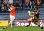 15 July 2017; Andrew Murnin of Armagh has his shot on goal saved by the Tipperary goalkeeper Ciarán Kenrick during the GAA Football All-Ireland Senior Championship Round 3B match between Tipperary and Armagh at Semple Stadium in Thurles, Co Tipperary. Photo by Ray McManus/Sportsfile