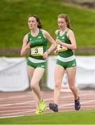 15 July 2017; Sarah Glennon of St Finians College, left, eventual winner, and Maria Flynn of St Mary's College, Naas, who finished in second, both representing Ireland during the Girls 3km Walk event during the SIAB T&F Championships at Morton Stadium in Santry, Co. Dublin. Photo by Piaras Ó Mídheach/Sportsfile