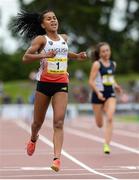 15 July 2017; Jasmine Jolly of Garstang High, Lancashire, representing England, after winning the Girls 300m hurdles event during the SIAB T&F Championships at Morton Stadium in Santry, Co. Dublin. Photo by Piaras Ó Mídheach/Sportsfile