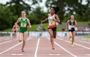 15 July 2017; Jasmine Jolly of Garstang High, Lancashire, representing England, on her way to winning the Girls 300m hurdles event ahead of Miriam Daly of Scoil Mhuire, representing Ireland, during the SIAB T&F Championships at Morton Stadium in Santry, Co. Dublin. Photo by Piaras Ó Mídheach/Sportsfile