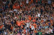 15 July 2017; Armagh supporters, amongst the 6,823 attendance, celebrate a late score for their side during the GAA Football All-Ireland Senior Championship Round 3B match between Tipperary and Armagh at Semple Stadium in Thurles, Co Tipperary. Photo by Ray McManus/Sportsfile