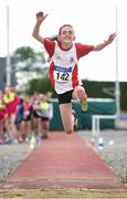 15 July 2017; Tara Casey of Greystones & District A.C., Co. Wicklow, competing in the U12 Girl's Long Jump event during the AAI Juvenile B Championships & Juvenile Relays in Tullamore, Co Offaly. Photo by Barry Cregg/Sportsfile