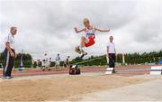 15 July 2017; Chase Scully of Greystones & District A.C., Co. Wicklow competing in the U13 Boy's Long Jump event during the AAI Juvenile B Championships & Juvenile Relays in Tullamore, Co Offaly. Photo by Barry Cregg/Sportsfile