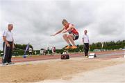 15 July 2017;Jack Moore of Lifford Strabane A.C., Co. Donegal/ Tyrone competing in the U13 Boy's Long Jump event during the AAI Juvenile B Championships & Juvenile Relays in Tullamore, Co Offaly. Photo by Barry Cregg/Sportsfile