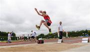 15 July 2017; Noah Scully of Gowran A.C., Co. Kilkenny competing in the U13 Long Jump event during the AAI Juvenile B Championships & Juvenile Relays in Tullamore, Co Offaly. Photo by Barry Cregg/Sportsfile
