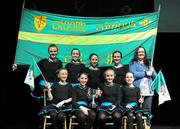 18 February 2012; The Crecora GAA Club, Co. Limerick, team, back row, left to right, Caoimhe Sheehan, Amy O'Connor, Aisling Coughlin, Fiona Hogan, and front row, left to right, Eimear Mahon, Emer Kennedy, Olive Wixsted, Orla Byrnes, with teacher Muirne Bennis, back right, after winning the 'Figure Dancing' competition during the All-Ireland Scór na nÓg Finals 2012. Royal Theatre & Events Centre, Castlebar, Co. Mayo. Picture credit: Ray McManus / SPORTSFILE