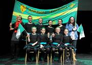 18 February 2012; The Crecora GAA Club, Co. Limerick, team, back row, left to right, Caoimhe Sheehan, Amy O'Connor, Aisling Coughlin, Fiona Hogan, and front row, left to right, Eimear Mahon, Emer Kennedy, Olive Wixsted, Orla Byrnes, with teachers Nora O’Connor, back left, and Muirne Bennis, back right, after winning the 'Figure Dancing' competition during the All-Ireland Scór na nÓg Finals 2012. Royal Theatre & Events Centre, Castlebar, Co. Mayo. Picture credit: Ray McManus / SPORTSFILE