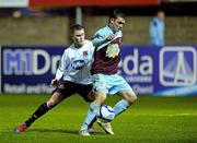 16 March 2012; Ryan Brennan, Drogheda United, in action against Shane O'Neill, Dundalk. Airtricity League Premier Division, Drogheda United v Dundalk, Hunky Dory Park, Drogheda, Co. Louth. Photo by Sportsfile