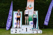 15 July 2017; U14 Girl's 80m podium from left, runner up Grainne O'Sullivan, of Bray Runners A.C., winner Ria Kelly, Celbridge A.C., and third place finisher Abi Sheehy, Cushinstown A.C. during the AAI Juvenile B Championships & Juvenile Relays in Tullamore, Co Offaly. Photo by Barry Cregg/Sportsfile