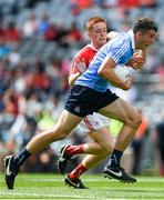 16 July 2017; James Madden of Dublin races past James O’Reilly of Louth to score a goal in the 7th minute of the Electric Ireland Leinster GAA Football Minor Championship Final match between Dublin and Louth at Croke Park in Dublin. Photo by Ray McManus/Sportsfile