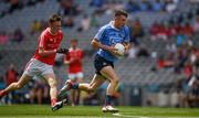 16 July 2017; James Doran of Dublin races past James O’Reilly of Louth to score the second goal in the 8th minute of the Electric Ireland Leinster GAA Football Minor Championship Final match between Dublin and Louth at Croke Park in Dublin. Photo by Ray McManus/Sportsfile
